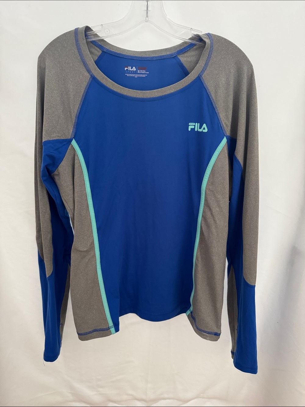 FILA Blue, Gray & Aqua Long-Sleeve Active Top Size XL